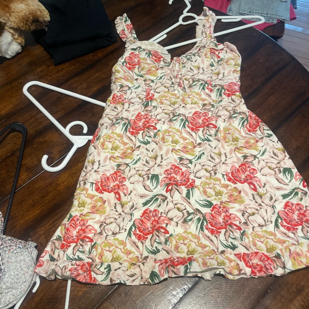Wayf Floral Dress with Red and Green Patterns